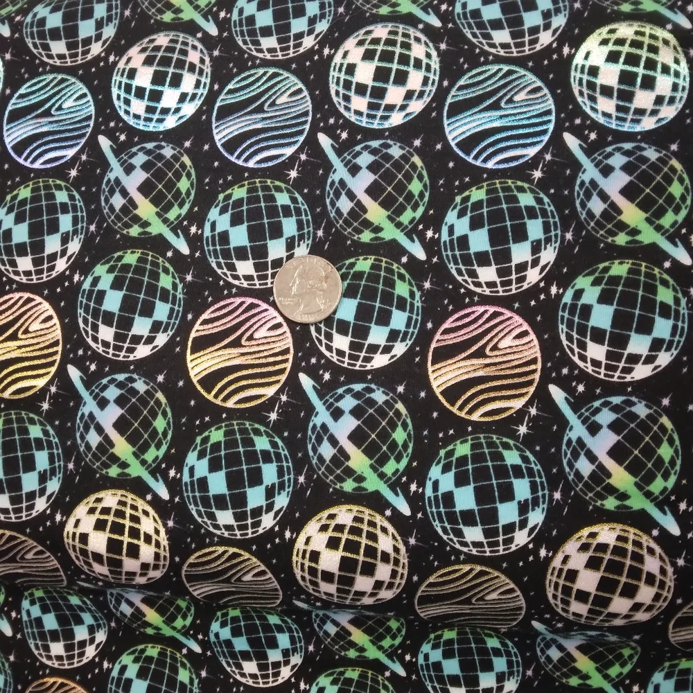FABRIC Pop! Holographic Disco Ball Cotton Knit, 98% Cotton 2% Spandex